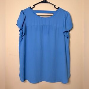LOFT Bright Blue Short Sleeve Scoop Neck Blouse